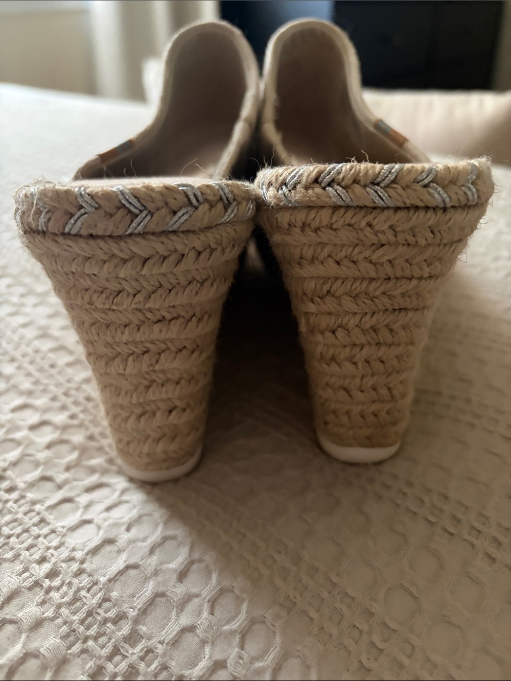 TOMS Beige Canvas Espadrille Slide Sandals - Picture 3 of 6